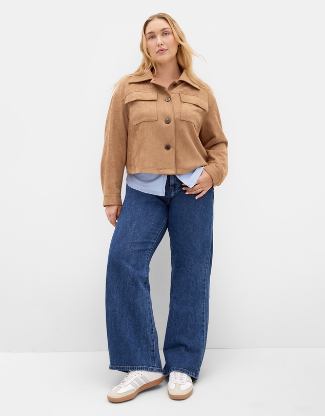 City Chic - Plus size Liza Lightweight Suedette Jacket - caramel