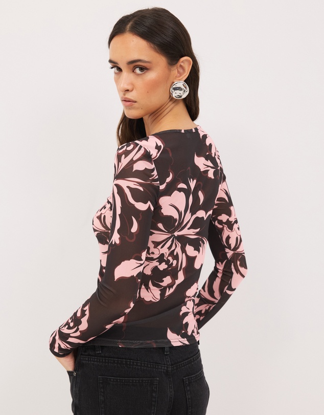 Calli - Luca Crew Neck Floral Mesh Top