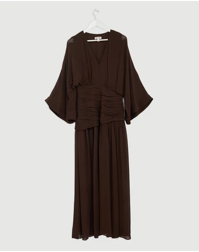 Revibe - Repaired Shona Joy Amina Balloon Sleeve Plunged Maxi Dress - AU 6