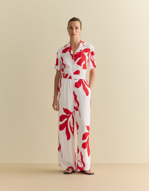 Trenery - Shadow Palm Draped Pull On Pant in Ivory