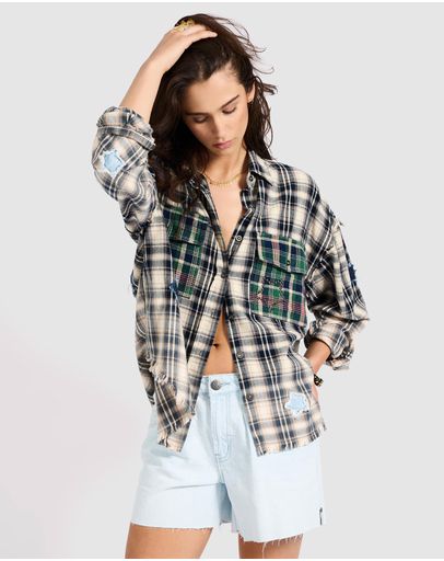 Cream Blue Check