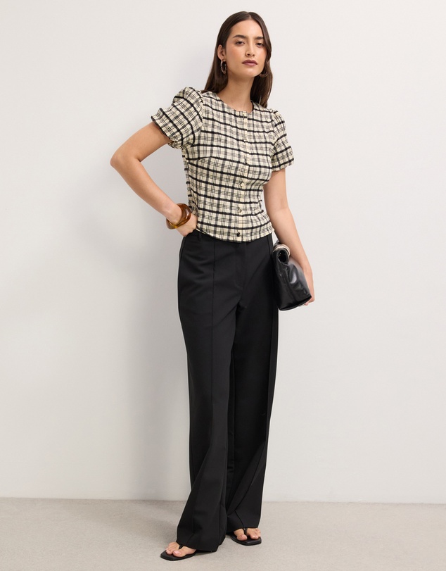 The Fated - Adela Check Puff Sleeve Top