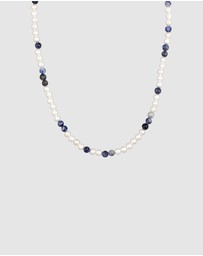 Kuzzoi - ICONIC EXCLUSIVE - Necklace Men Beads with Shell Core Pearls And Blue Agate in 925 Sterling Silver Gold Plated