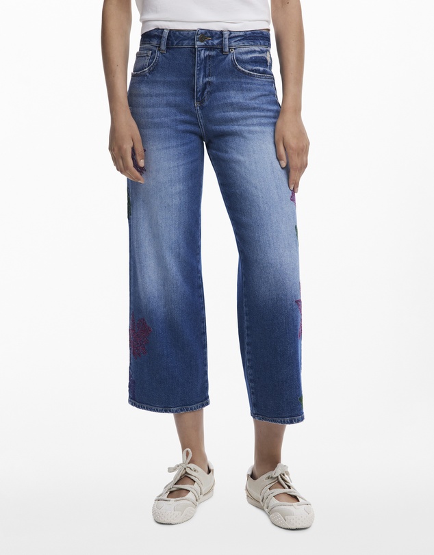 Desigual - Embroidered culotte jeans