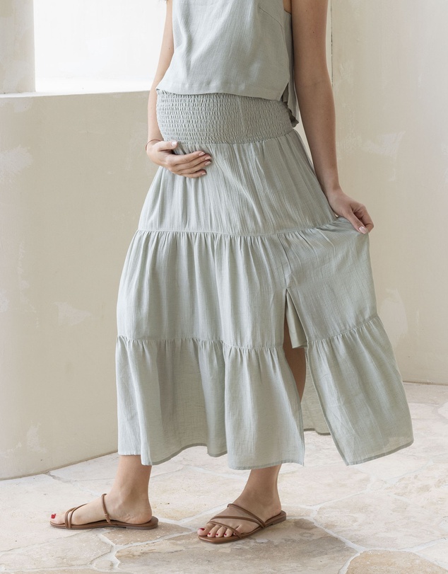 Angel Maternity - Ellie Maternity Shirred Maxi Skirt in Mint Green