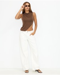 Dazie - Frankie Sheer High Neck Asymmetrical Top