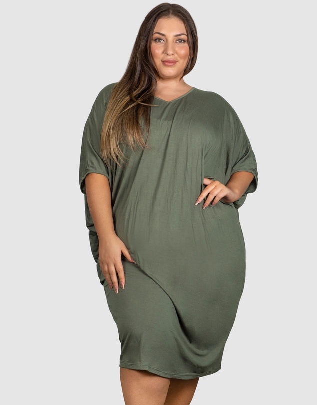 B Free Intimate Apparel - Plus Size Bamboo V Neck Draped Dress