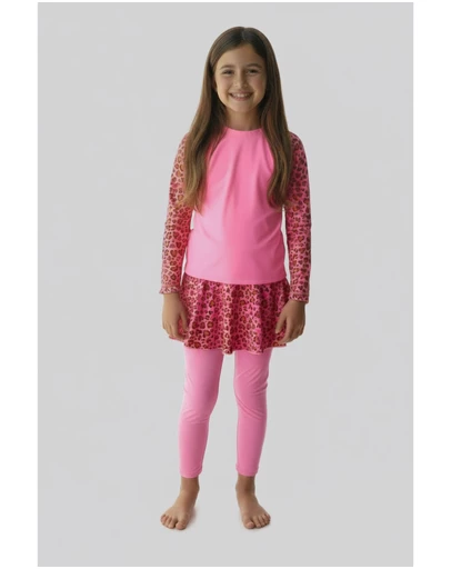 Modest Mermaid - Pink Heart Leopard Girls Set SPF50+