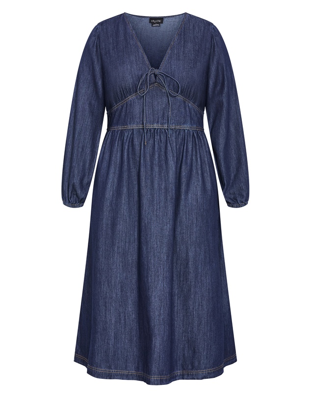 City Chic - Plus size Emelia Denim Midi Dress - dark wash