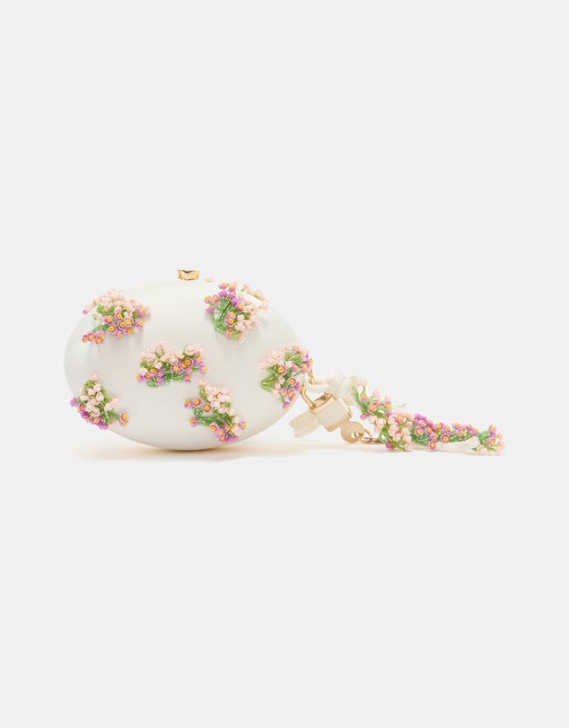 Self Portrait - Satin Floral Beaded Oval Clutch