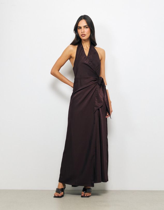 AERE - Beli Halter Wrap Maxi Dress