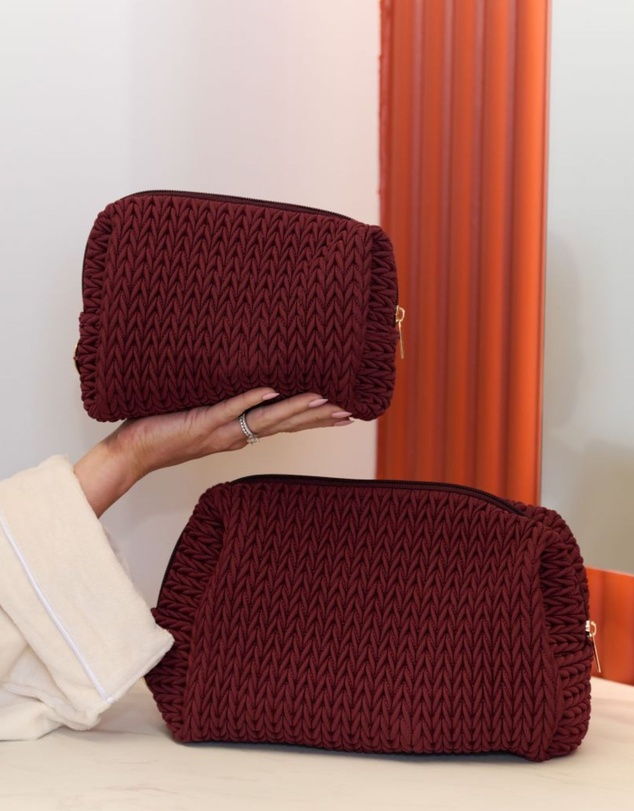 Sky Gazer - Luxe Quilted Make-Up & Toiletry Bag Set (Burgundy)
