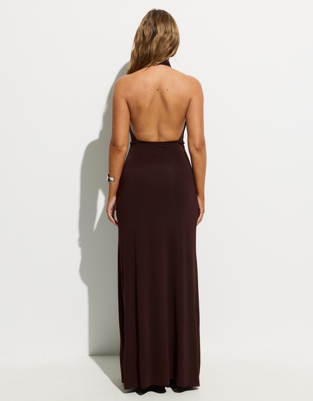 Dazie - Damson Halterneck Backless Maxi Jersey Dress