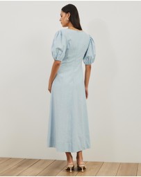 Atmos&Here - Ava Linen Blend Puff Sleeve Maxi Dress