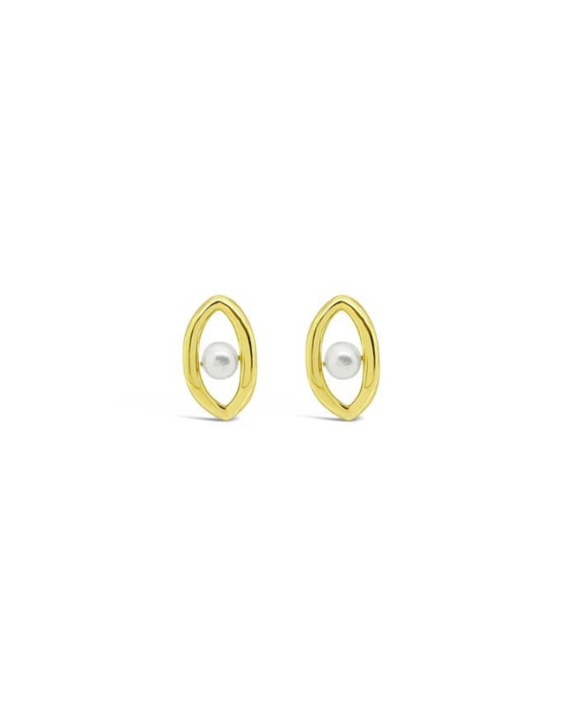 Ichu - Oval'd Pearl Stud Earrings, Gold