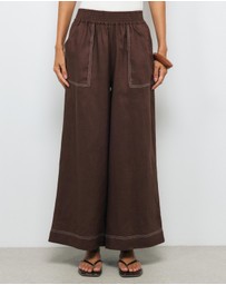 AERE - Contrast Stitch Linen Pants