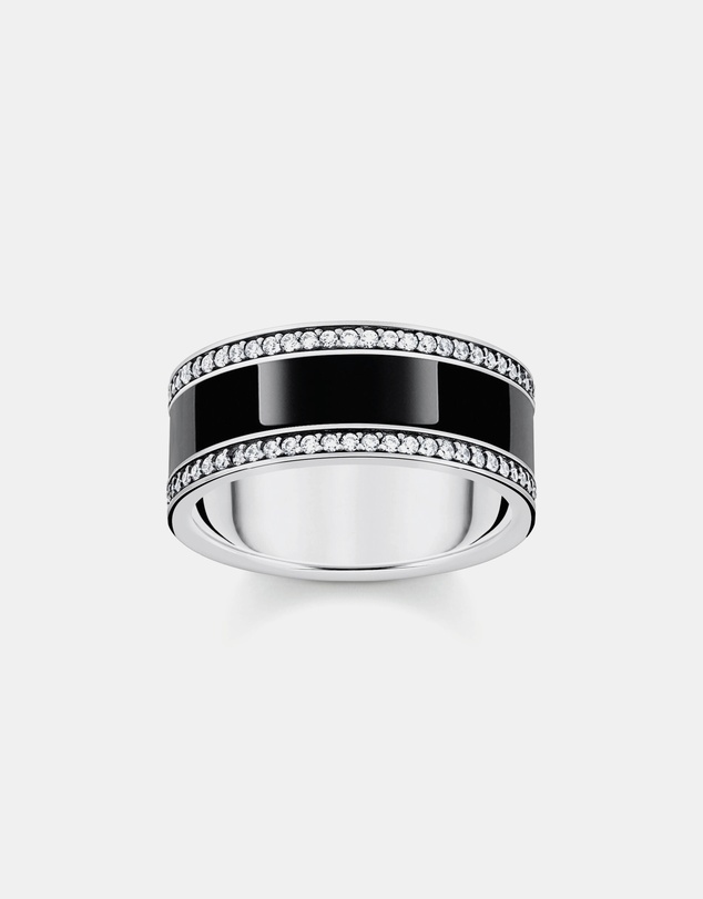 THOMAS SABO - Silver Band Ring with Black Cold Enamel and Zirconia