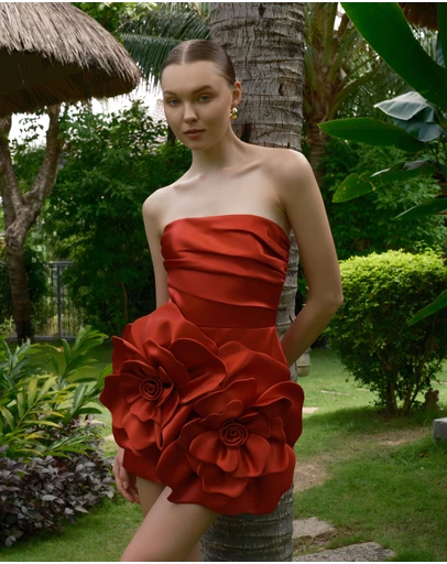 JUSTIN TONG - Crimson Bloom Dress