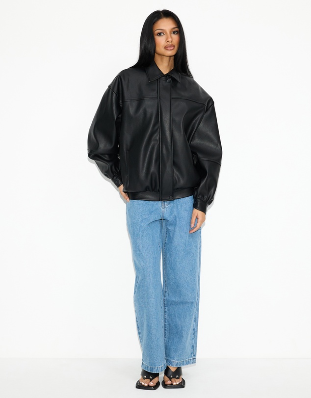 Dazie - Cool Nights Oversized Pebbled Leather Look Jacket