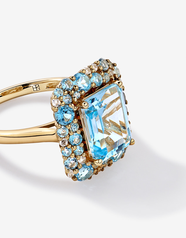 Michael Hill - Sky Blue, London Blue, Swiss Blue & White Topaz Halo Ring in 10kt Yellow Gold