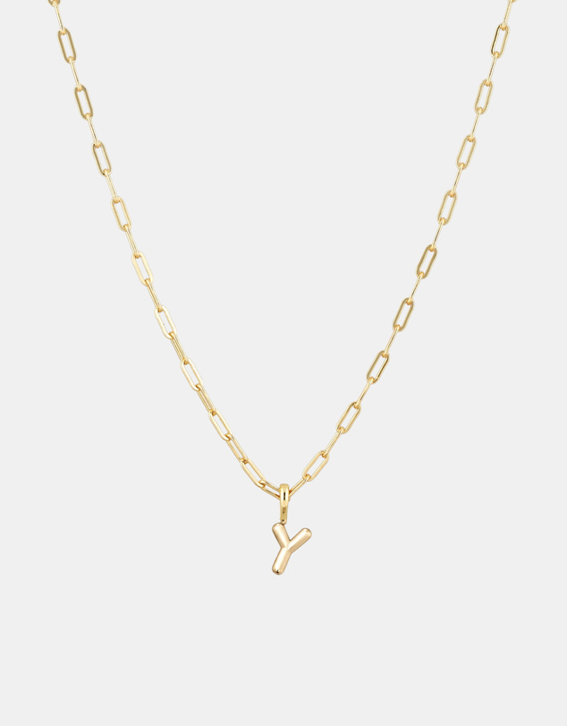 Luna Rae - Gold Vermeil - Paperclip Bubble Letter Y Necklace