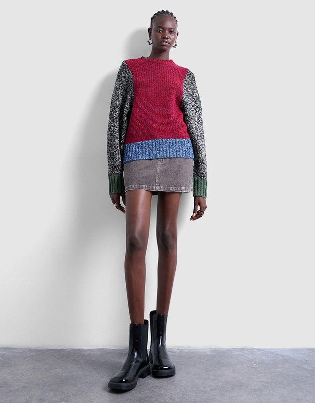 TOPSHOP - Knitted Twist Yarn Patchwork Volume Sleeve Jumper