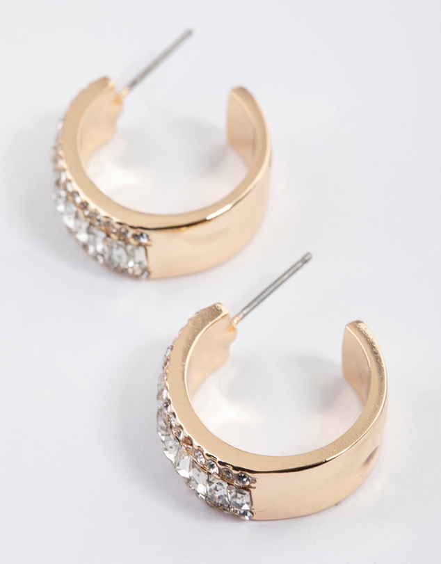 Lovisa - Gold Baguette Diamante Small Hoop Earrings