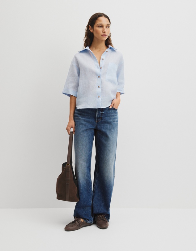Country Road - Short Sleeve Crop Linen Shirt