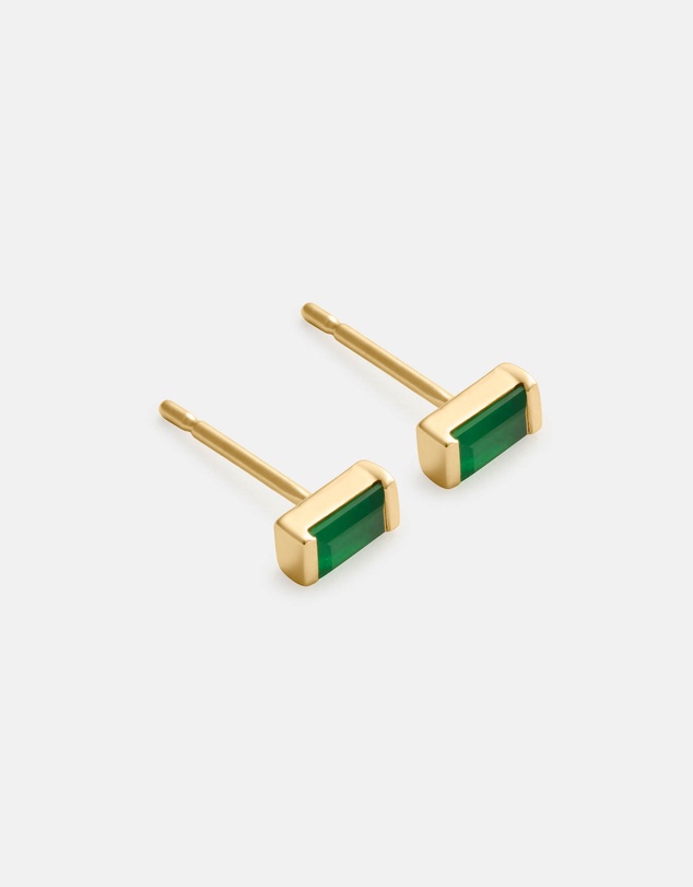 Kirstin Ash - Baguette Birthstone Studs May - Green Onyx