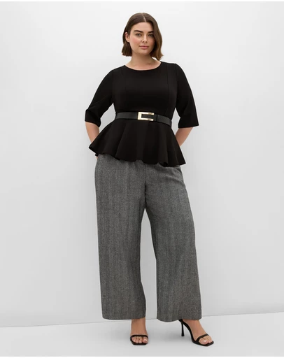 City Chic - Plus size Paige Belted Peplum Top - black