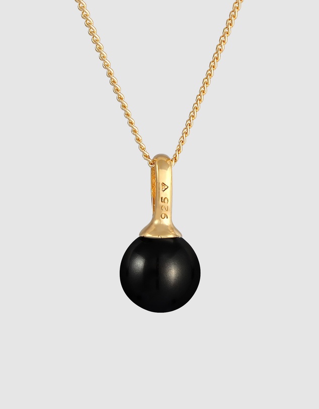Elli Jewelry - Necklace Bead Synthetic Pearl Round Classic In 925 Sterling Silver Gold Plated