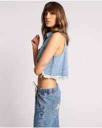ONE TEASPOON - Bolt Blue Cropped Braxton Top