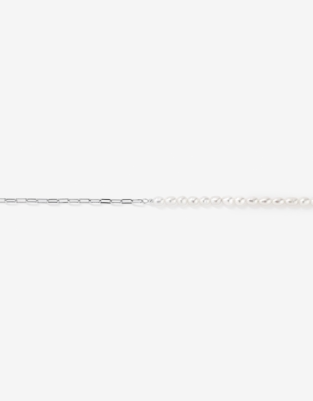 Michael Hill - Half Cultured Freshwater Pearl Half Paperclip Chain Bracelet in Sterling Silver