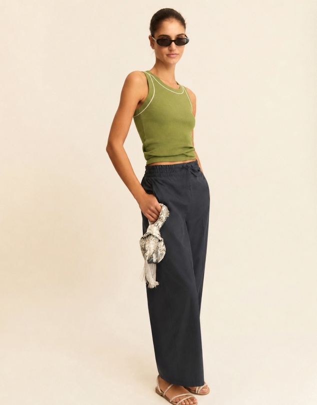Emme | Max Mara Group - Green Bicolour Viscose Knit Tank Top