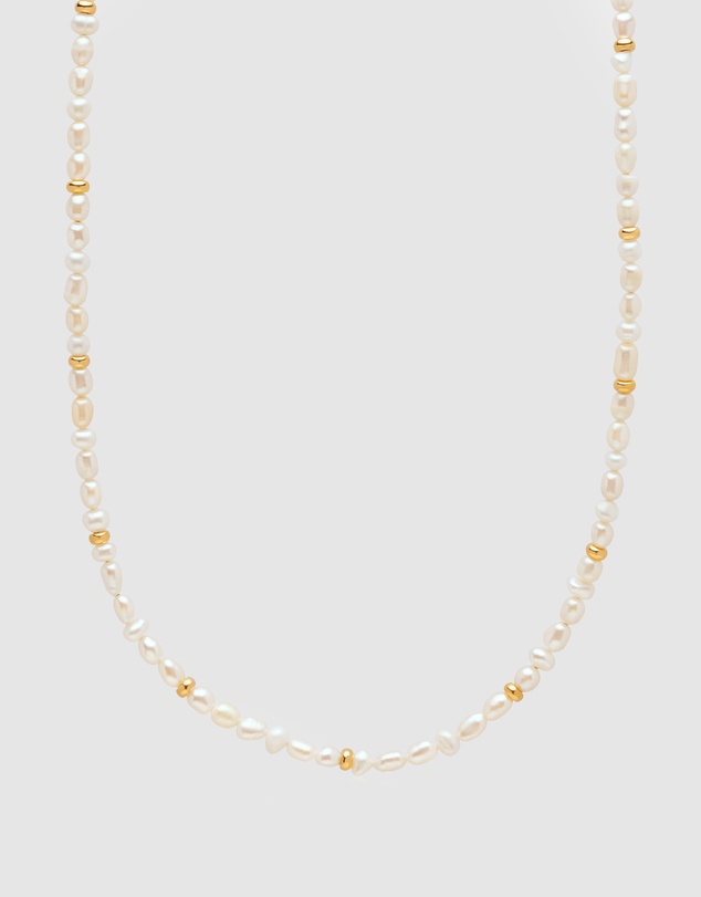Nialaya Jewellery - Men's Mini Pearl Choker with Gold Plating
