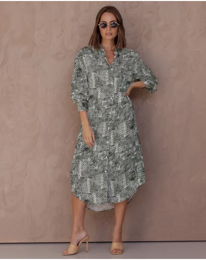 ALEXANDRA - Bantas Dress Emerald Textured Print