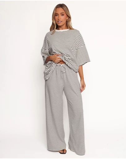 Petal & Pup - Wilda Knit Pant - White Black Stripe