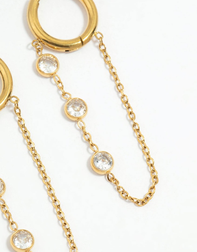 Lovisa - Waterproof Gold Plated Stainless Steel Cubic Zirconia Chain Droplet Earrings 2-Pack