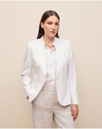 Trenery - Linen Cotton Herringbone Blazer in White