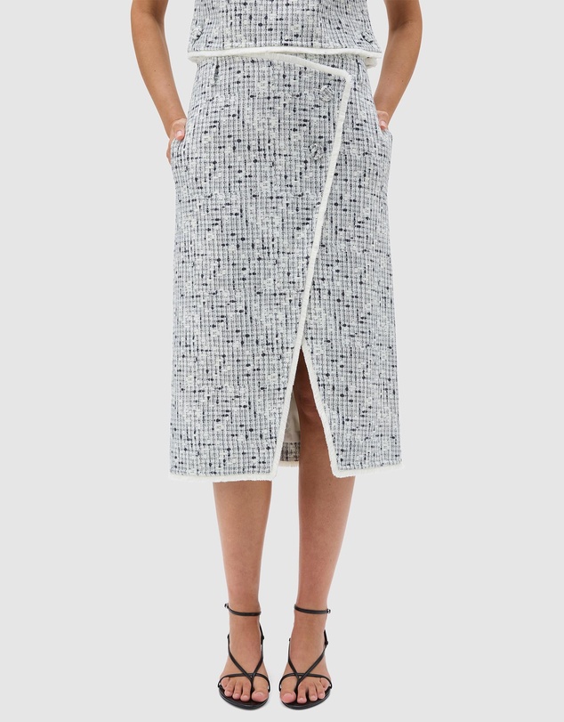 Oroton - Tweed Print Button Wrap Skirt
