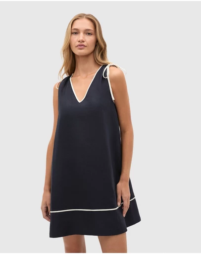Seed Heritage - Linen Contrast Piping Mini Dress