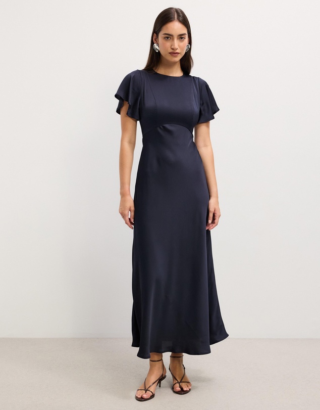 The Fated - Bella Fluted Sleeve Satin Midi Dress