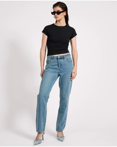ONE TEASPOON - Austins Mid Waist Relaxed Straight Leg Jeans - Blue Crush