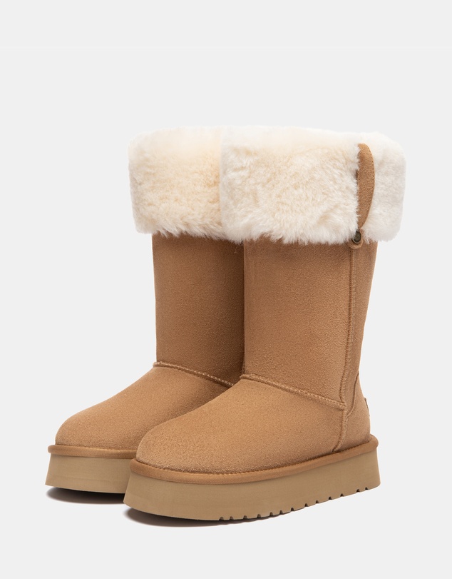 EVERAU - Australian Shepherd Ugg Tall Eleny Platform Cow Suede Upper UGG Boots