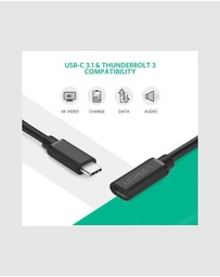 Ugreen - UGreen USB-C 3.1 Extension Cable 0.5m Black Fast Charging 4K Video Support