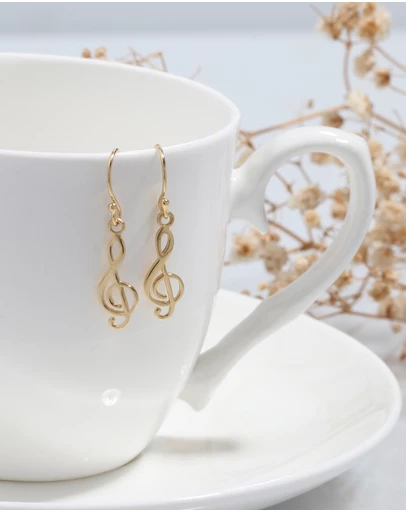 Elli Jewelry - Music Note Drop Earrings in Gold-Plated 925 Silver