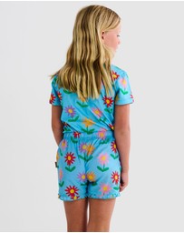Kip&Co - Little Flowers Organic Cotton SS Tee Frill Shorts Pyjama Set - Kids-Teens