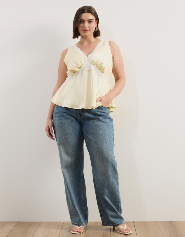 Atmos&Here Curvy - Sylvie Satin Lace Trim Top