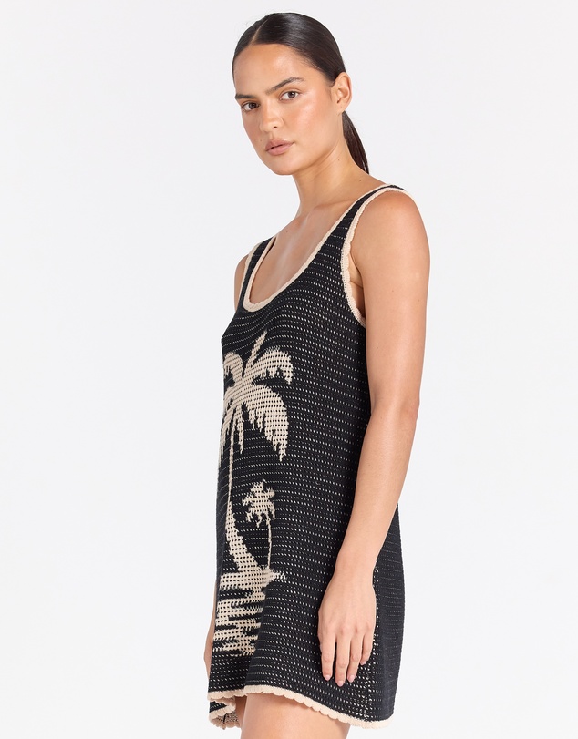 Poolside Paradiso - Palm Beach U Crochet Knit Dress - Black Sand