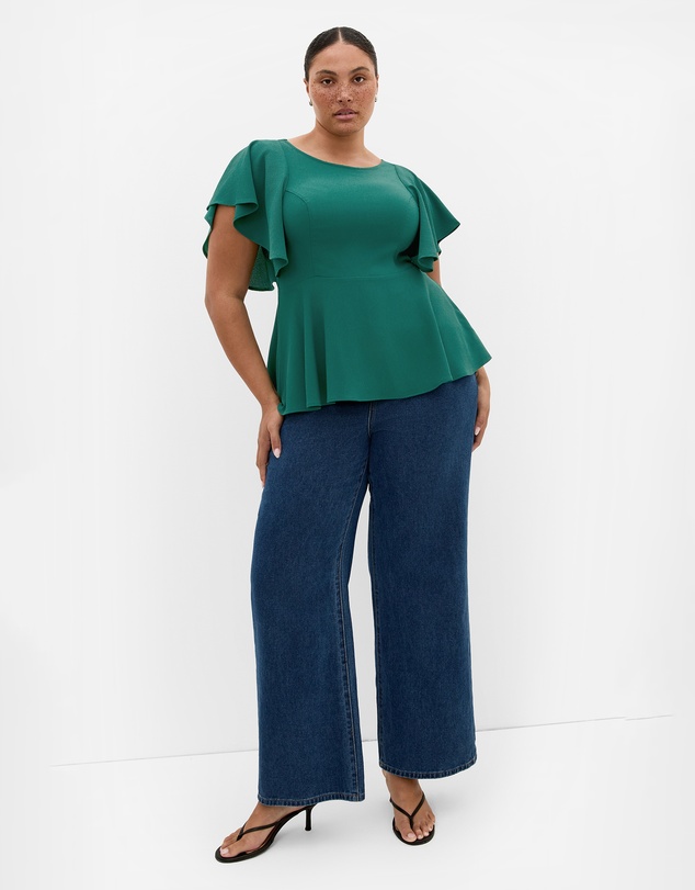 City Chic - Plus size Romantic Mood Peplum Top - jade